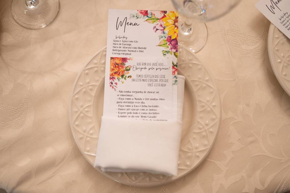 Menu de Mesa e Recado dos Noiv