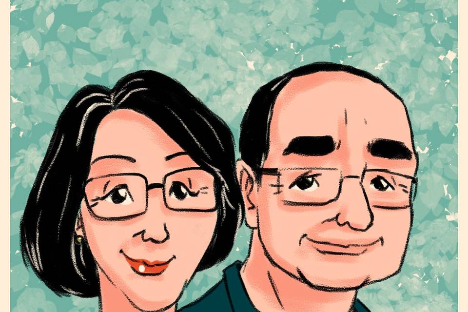 Caricatura rosto casal