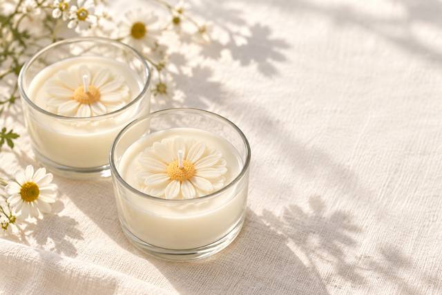 Velas com margaridas brancas