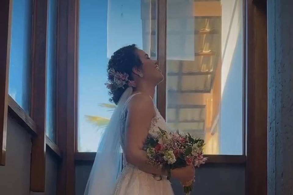 Foto da noiva na escada