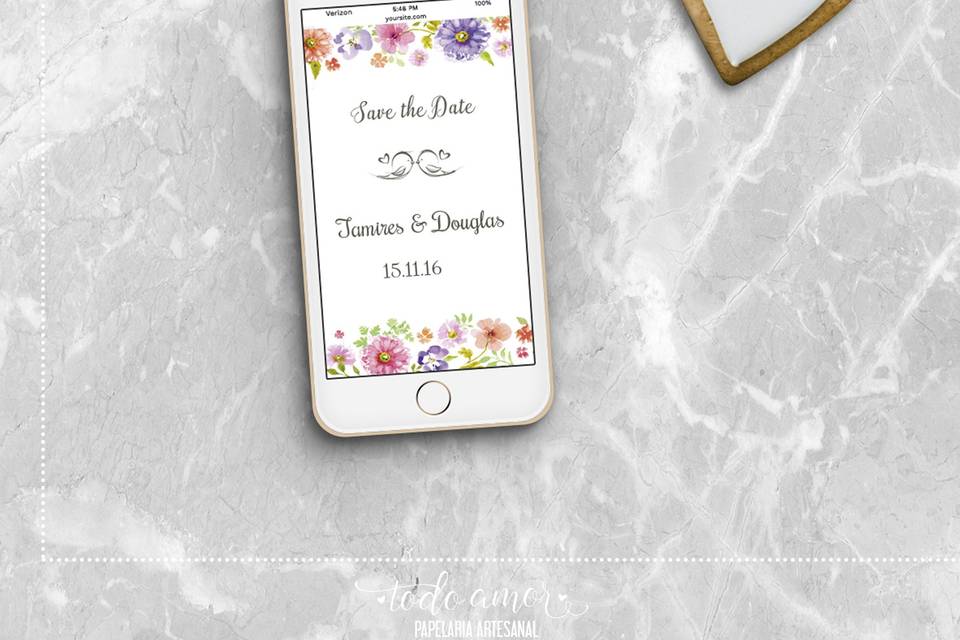 Save the date floral aquarela