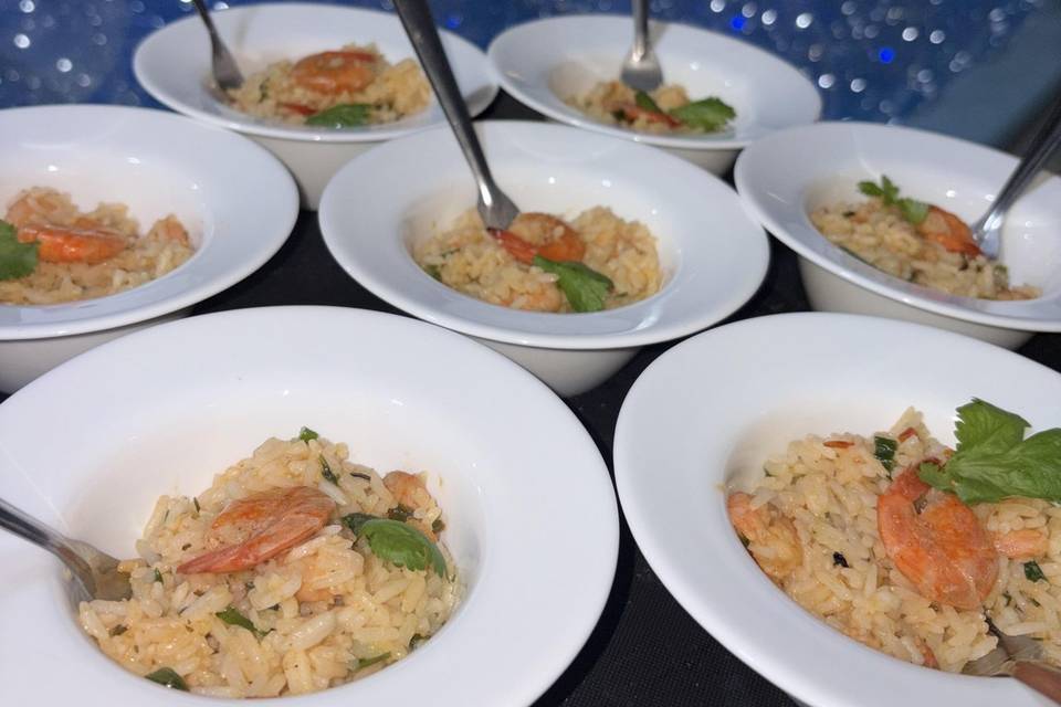 Arroz caldoso com camarão
