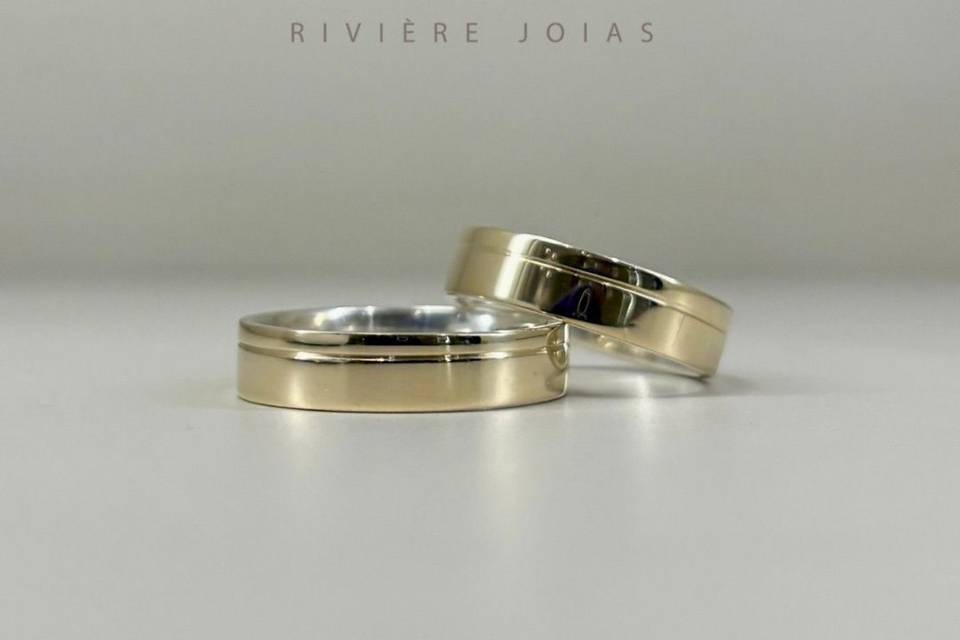 Aliança Prata com Ouro - 4mm