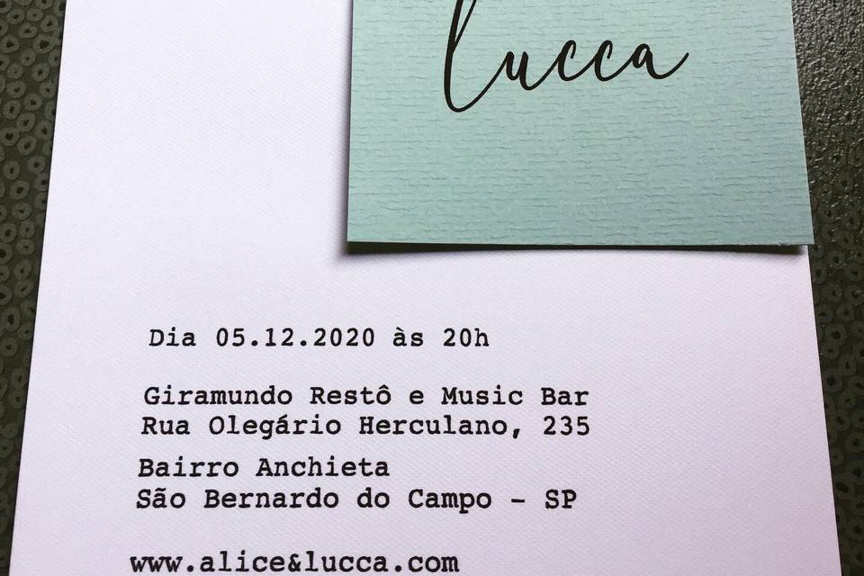 Convite Alice e Lucca