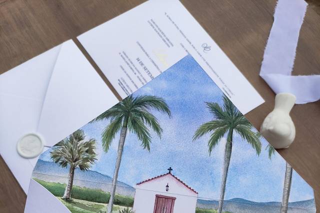 Convite clássico com aquarela
