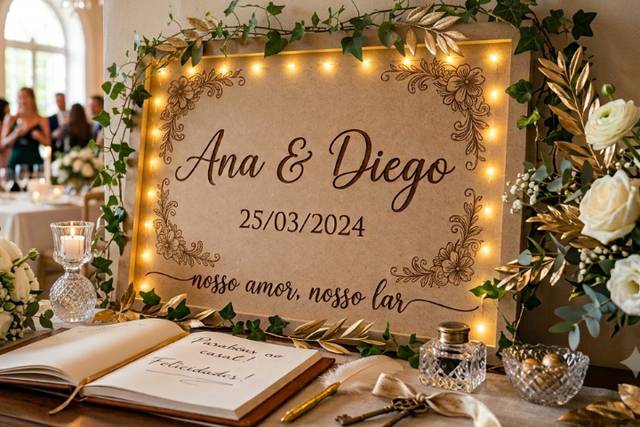 Quadro em pirografia e LED.