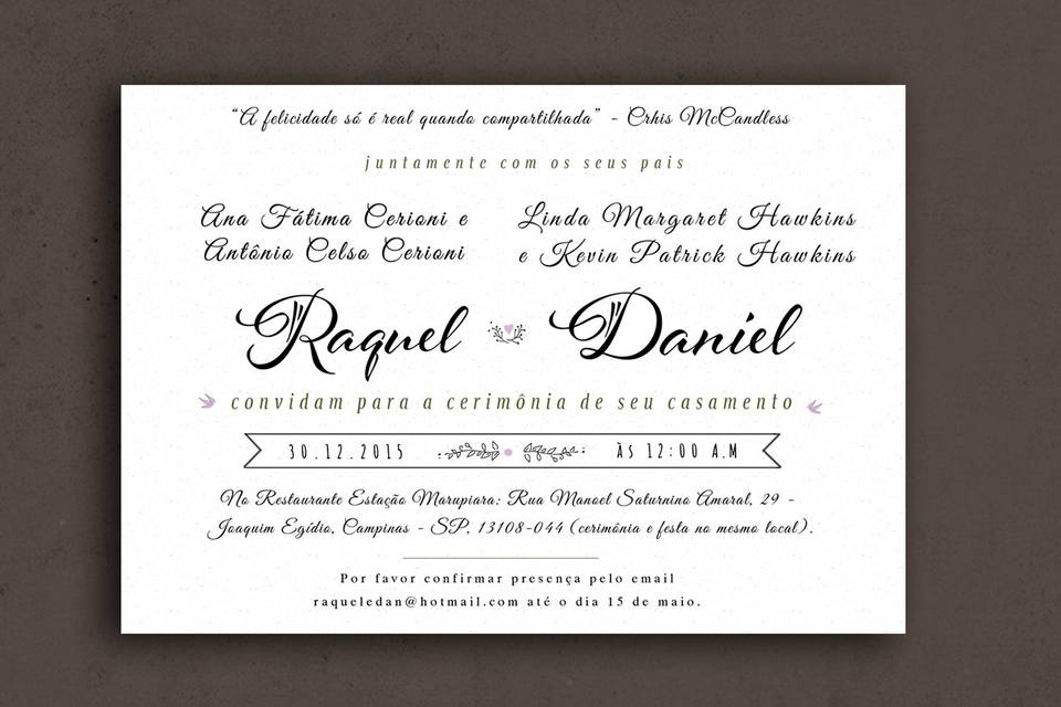 Convite Raquel e Daniel