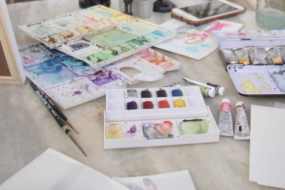 Aquarela ao vivo dos convidados