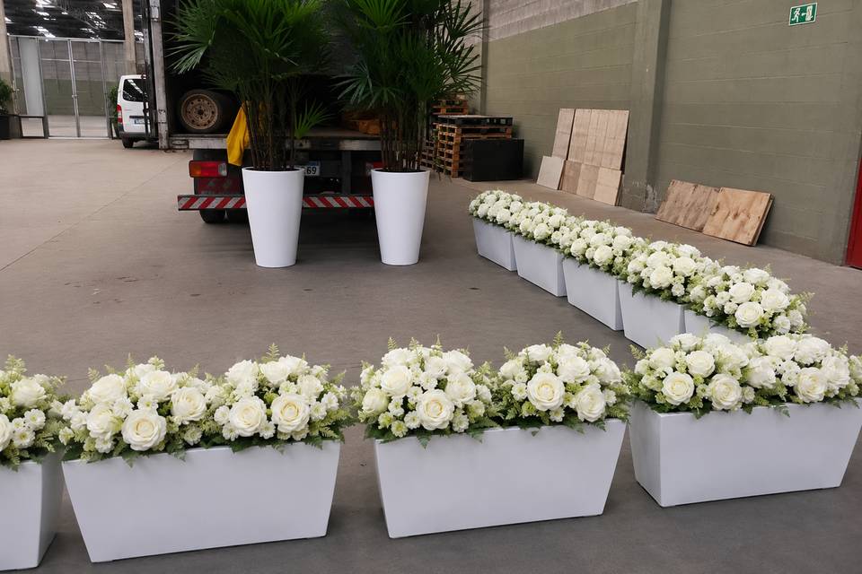 Jardineiras com Flores Brancas