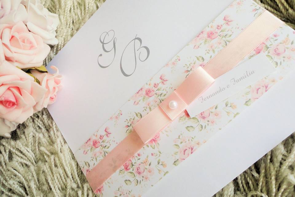 Convite faixa floral rosa