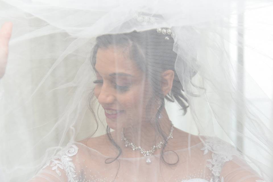 Linda noiva com véu