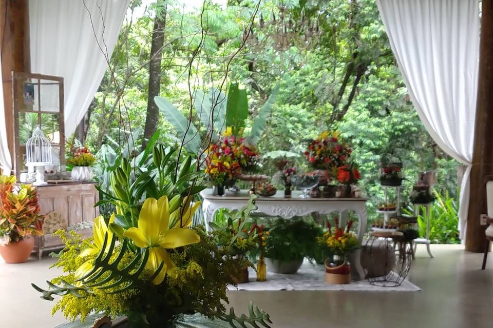 Mesa do bolo com fundo natural