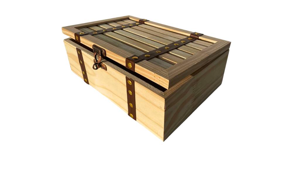 Baú box madeira couro
