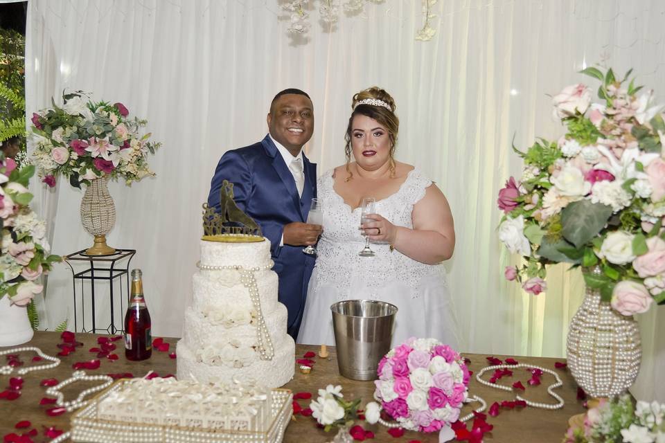 A foto do casal no bolo