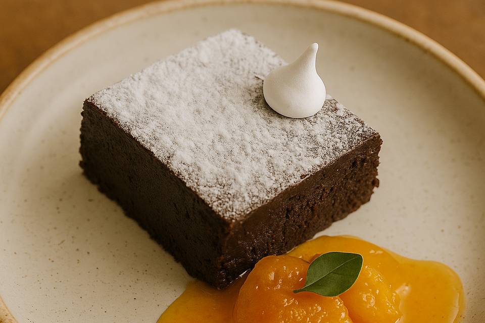 Brownie com calda laranja