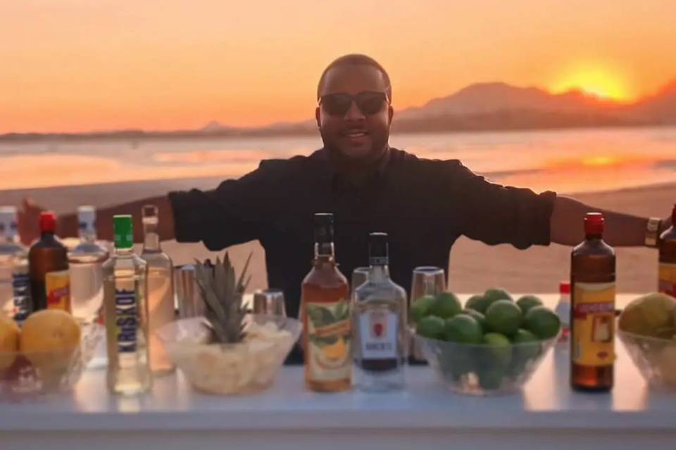 Bar no por do sol