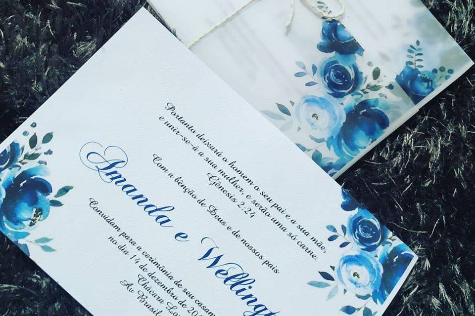 Convite azul Floral