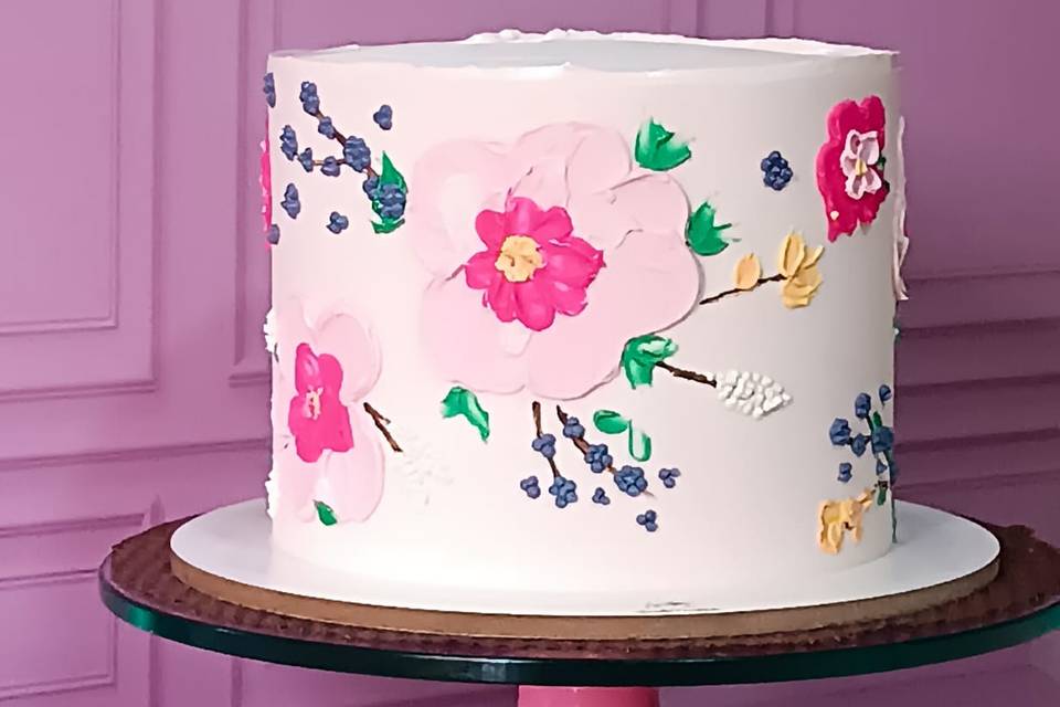 Bolo com flores em buttercream