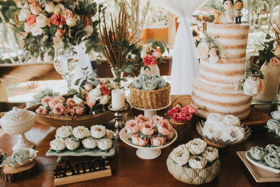 Mesa de casamento em close