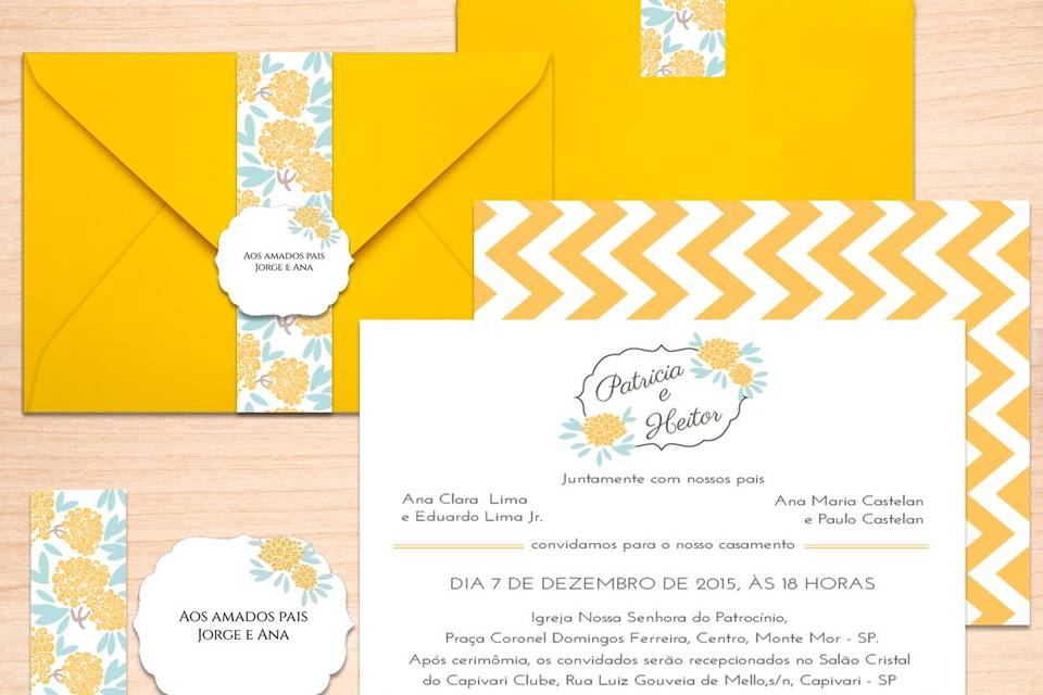 Convite flores chevron