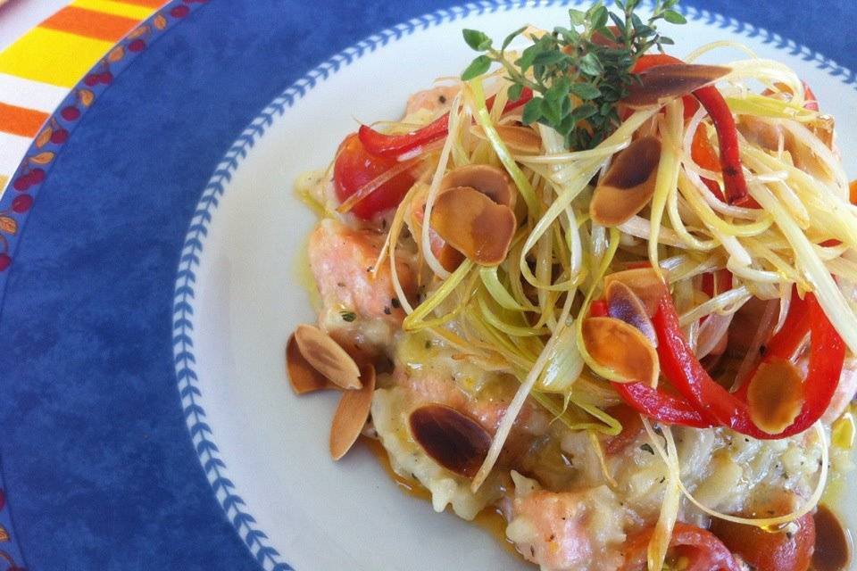 Risoto de salmão, pimentão