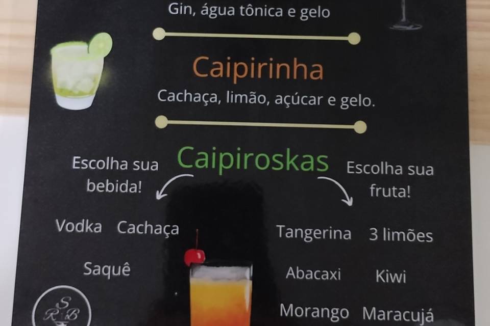 Opção de cardápio de drinks