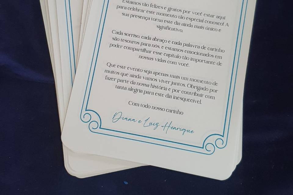 Cartinha para hóspedes