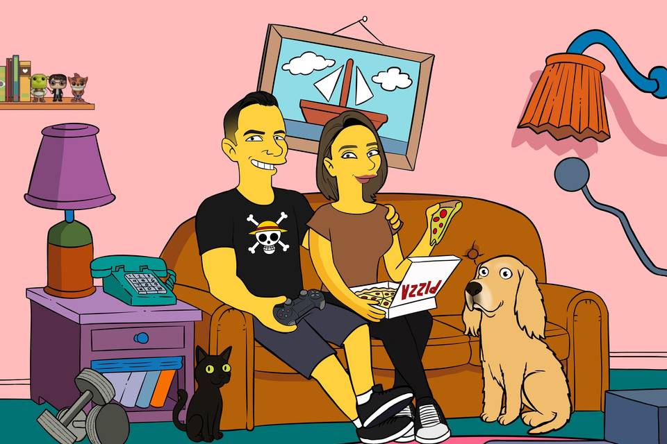 Caricatura casal Simpsons