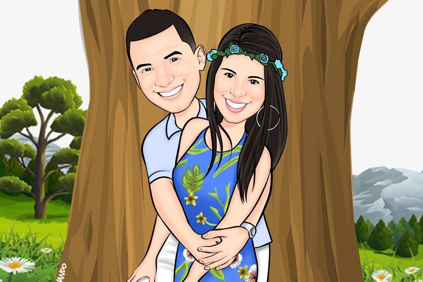 Caricatura casal save the date