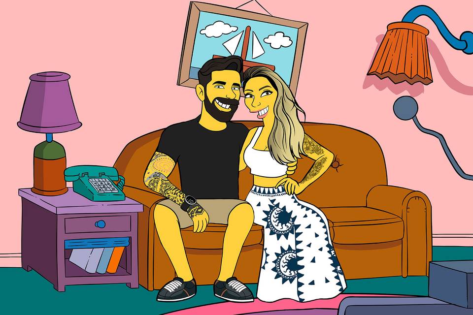 Caricatura casal Simpsons