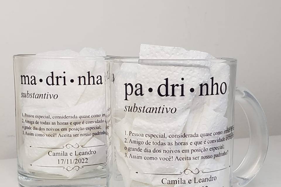 Caneca Padrinho Madrinha vidro