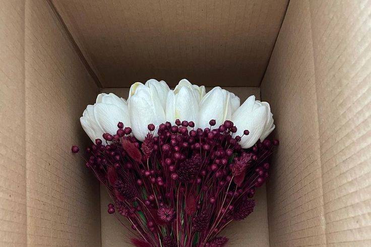 Buquê tulipa e flores secas