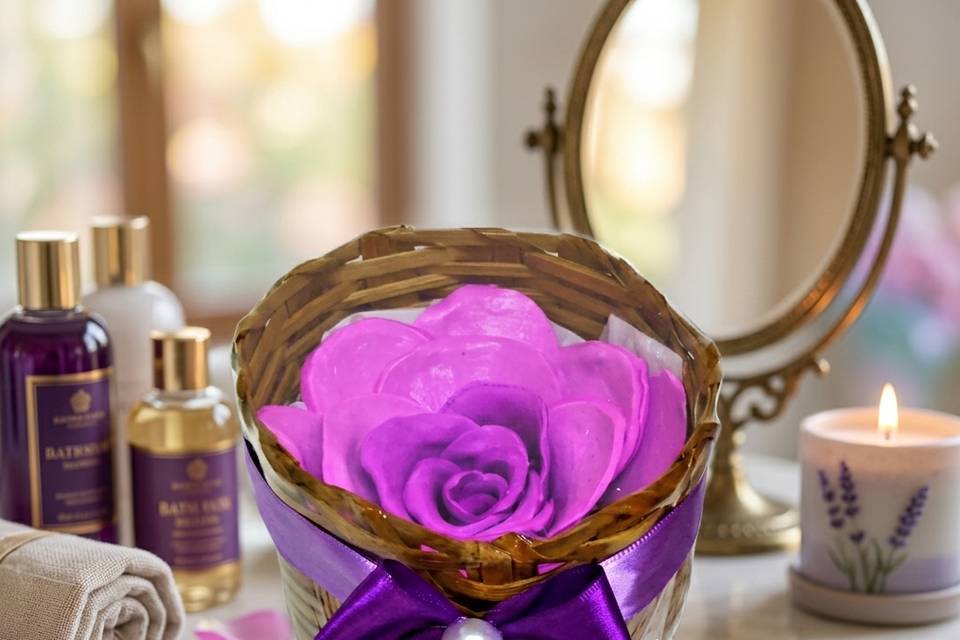 Cesto com Rosa para Lavabo