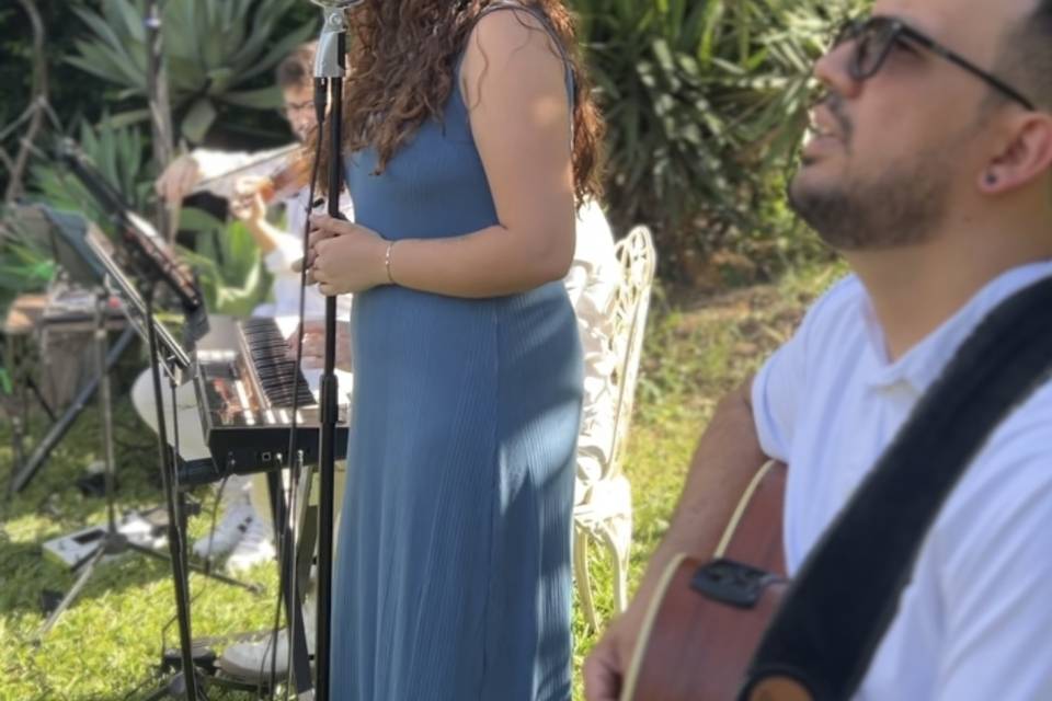 Voz, violão, violino e teclado
