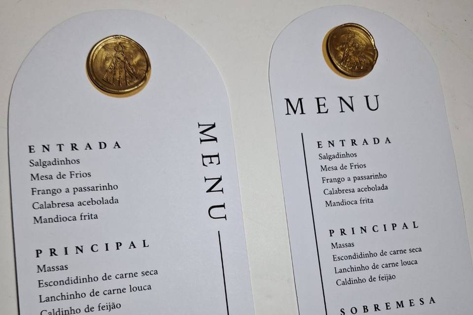 Menu único com lacre de cera