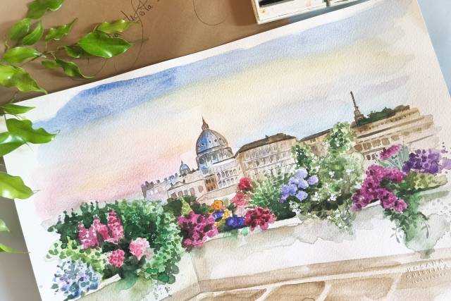 Aquarela de Paisagem Casamento