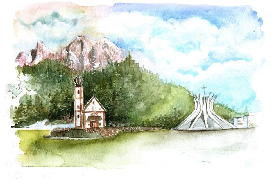 Aquarela de Paisagem Casamento