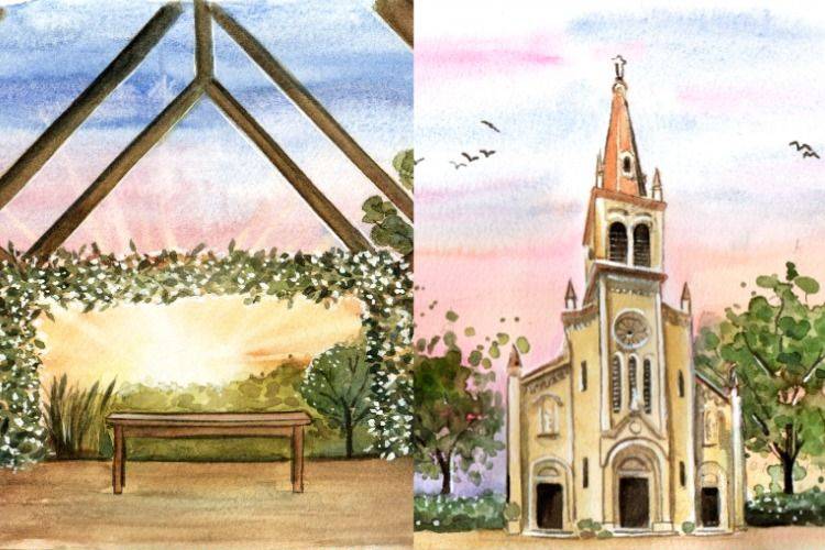 Aquarela de Paisagem Casamento
