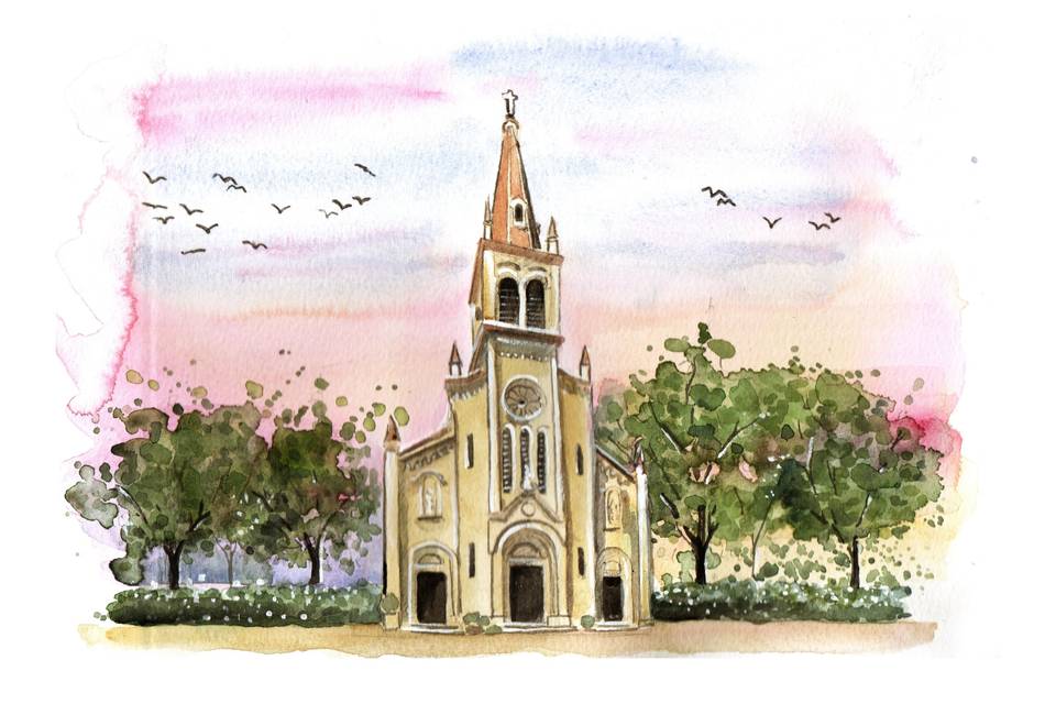 Aquarela de Paisagem Casamento