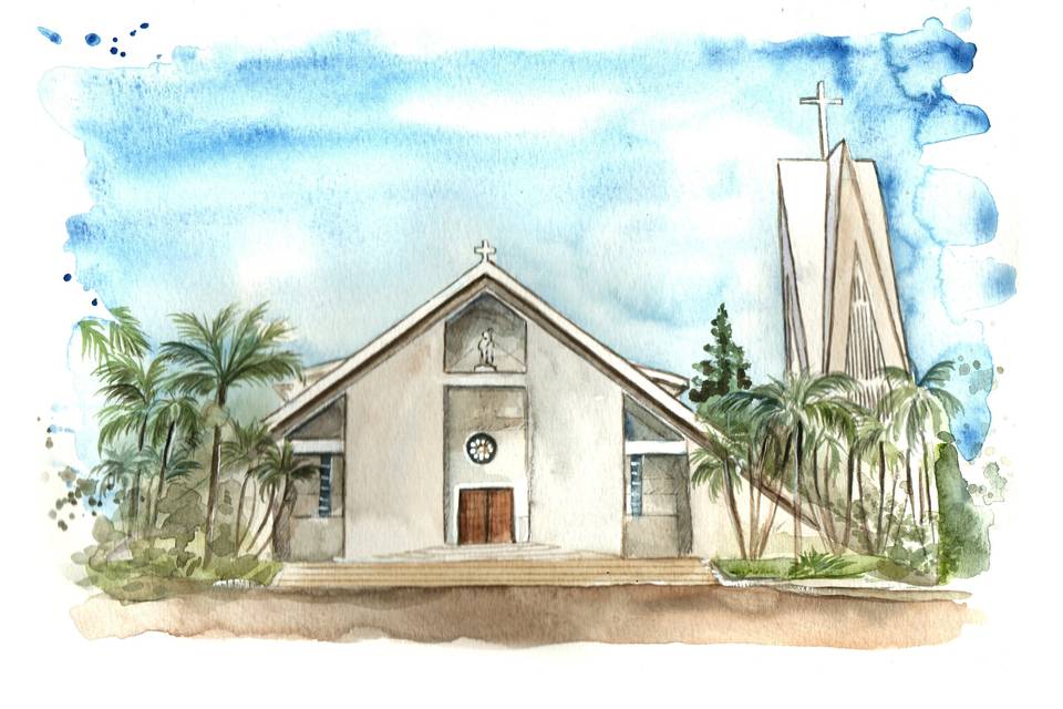 Aquarela de Paisagem Casamento