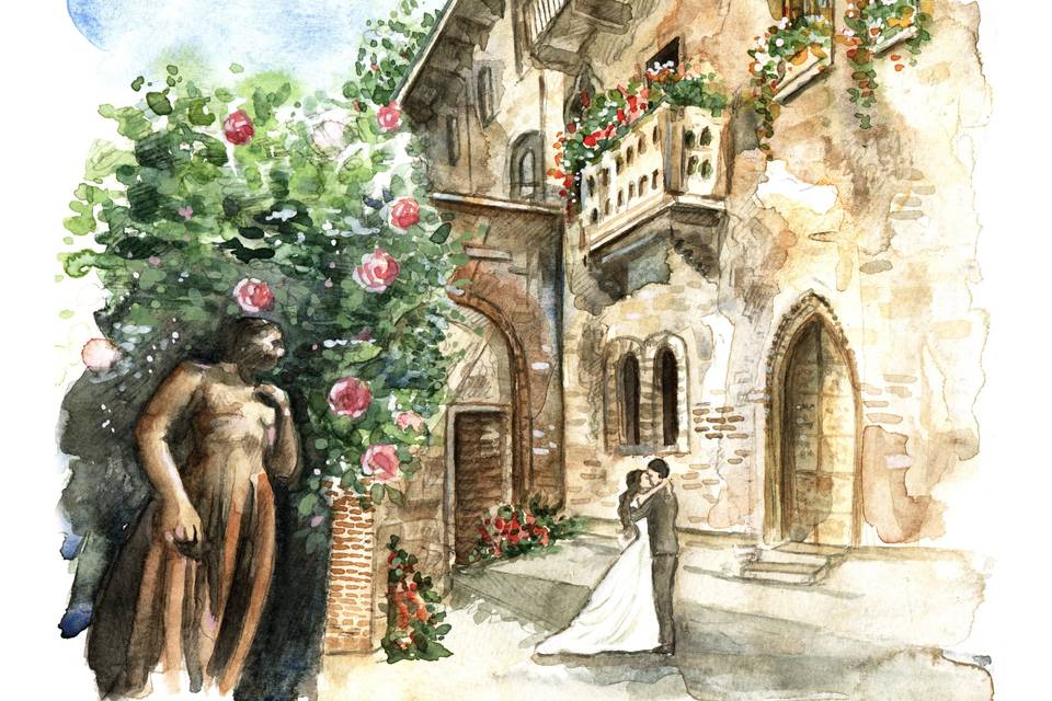 Aquarela de Paisagem Casamento