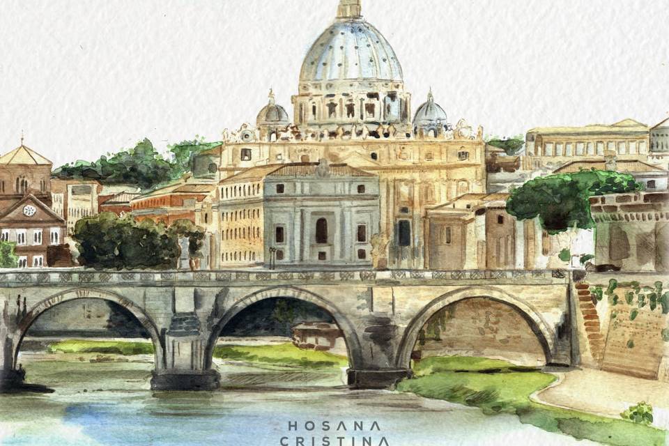 Aquarela de Paisagem Casamento