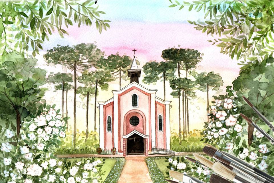 Aquarela de Paisagem Casamento