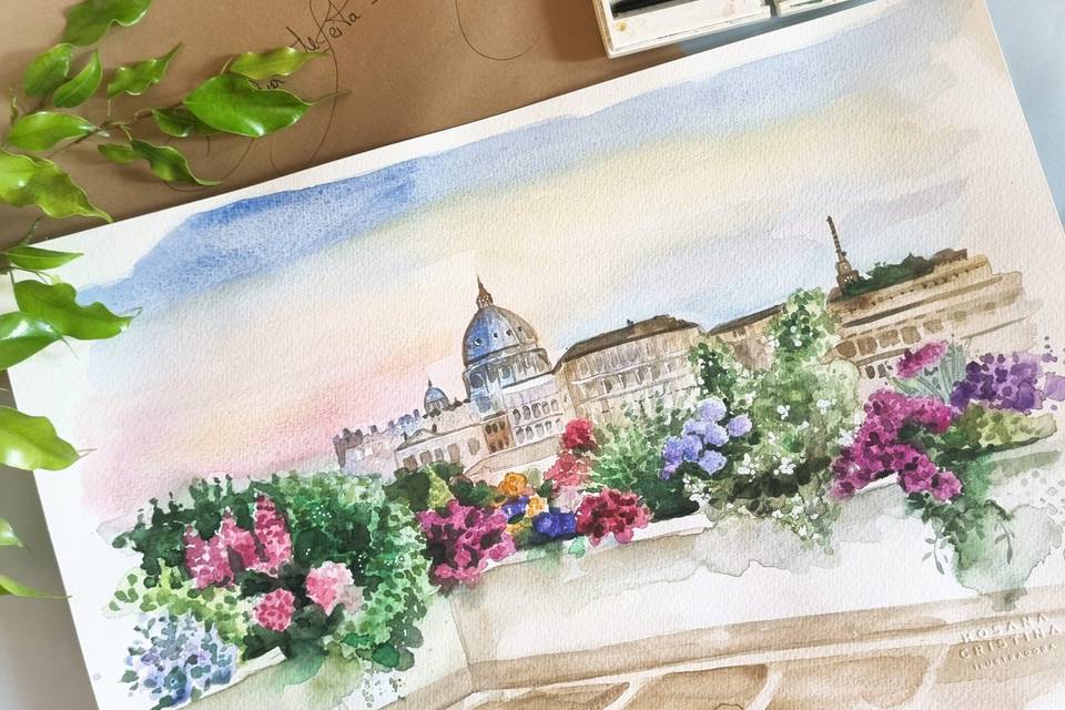 Aquarela de Paisagem Casamento