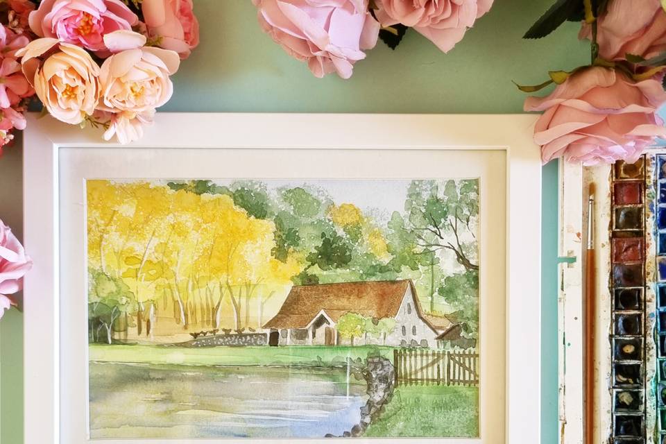 Aquarela de Paisagem Casamento