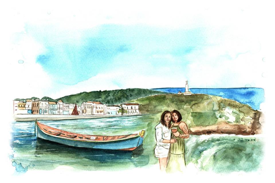 Aquarela de Paisagem Casamento