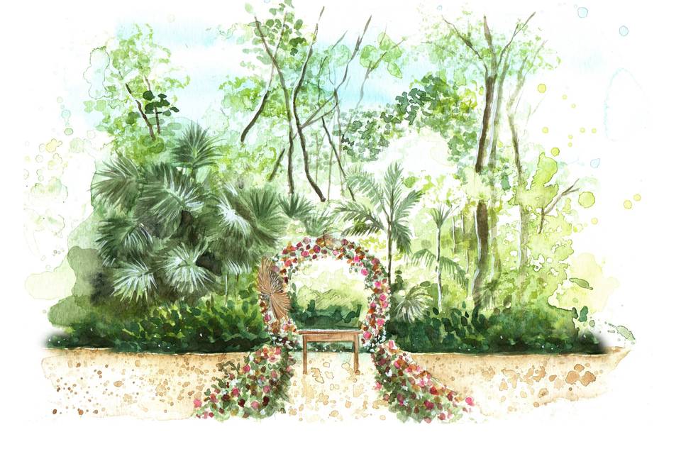Aquarela de Paisagem Casamento