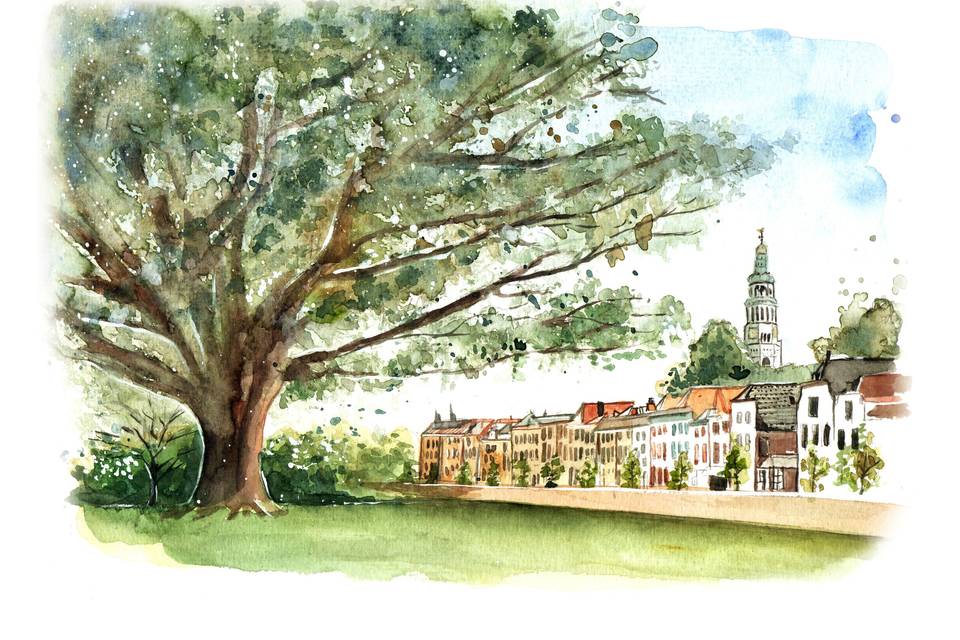 Aquarela de Paisagem Casamento