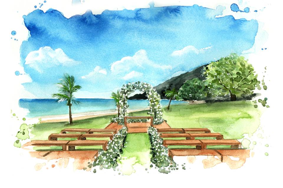 Aquarela de Paisagem Casamento