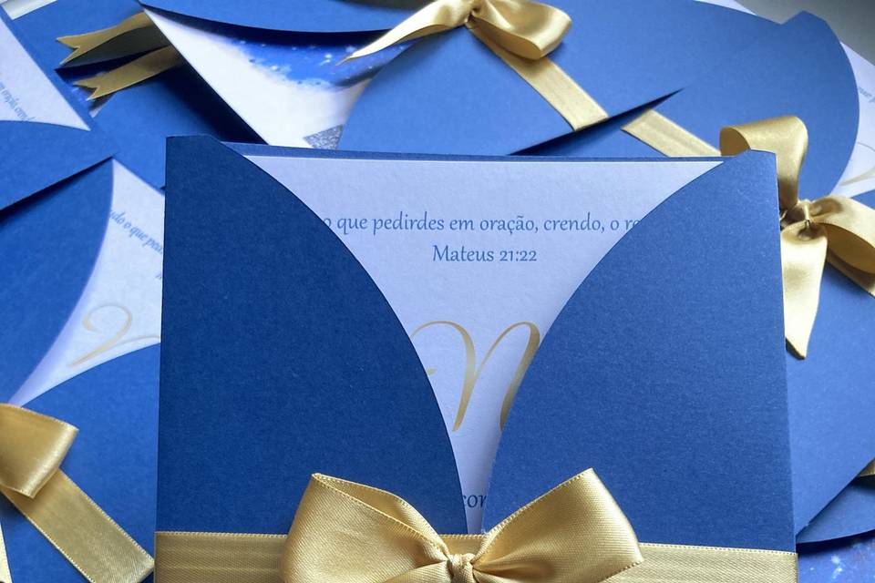 Convite azul com dourado